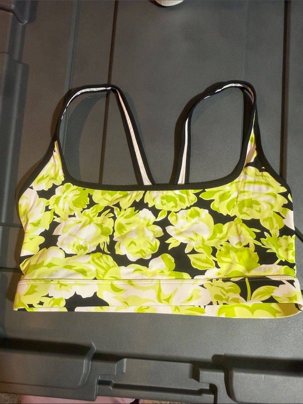 Zyia Floral Neon Lime & Black Sports Bralette - Women